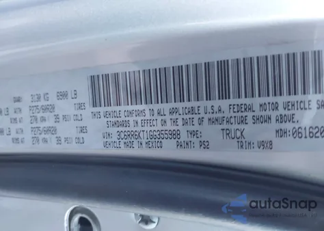 2016 Ram 1500 Express z USA, uszkodzony, nr VIN 3C6RR6KT1GG355988